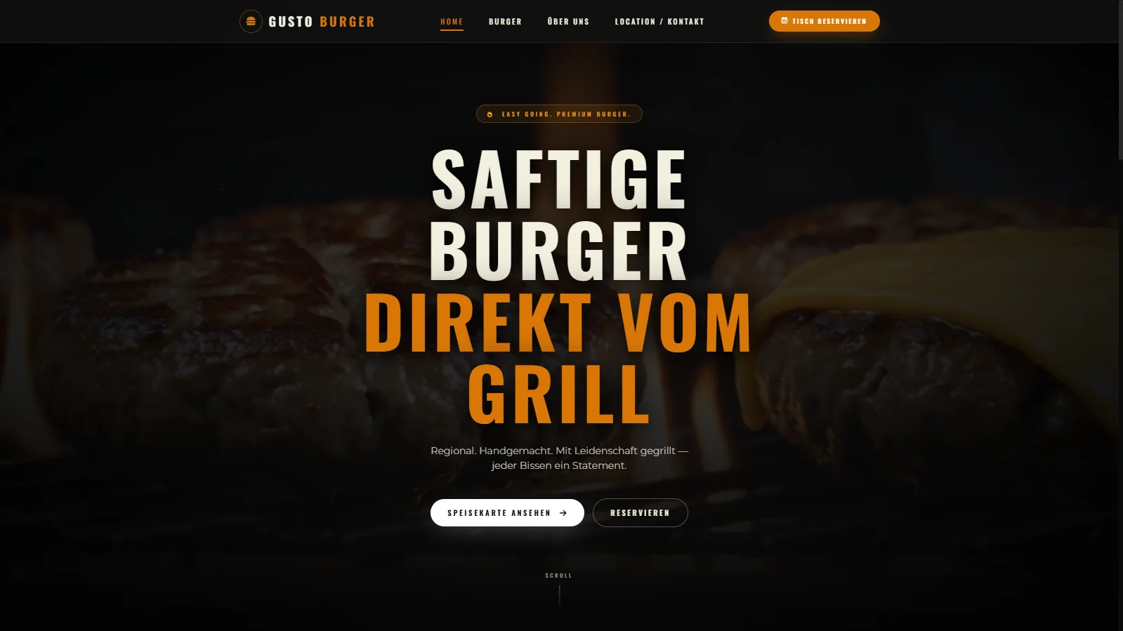 Lumova Referenz: GustoBurger — Website für ein Burger-Restaurant